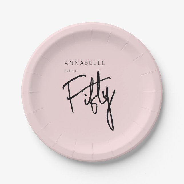 Modern 50th Fifty Fiftieth birthday Paper Plate (Front)