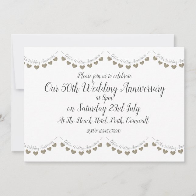 Modern 50th Golden Wedding Anniversary Invitation (Front)