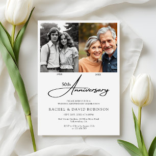 Modern 50th Wedding Anniversary Then and Now Image Invitation