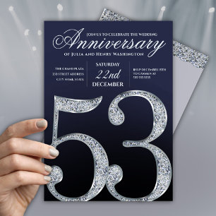 Modern 53rd Anniversary Diamond Silver Navy Blue Invitation