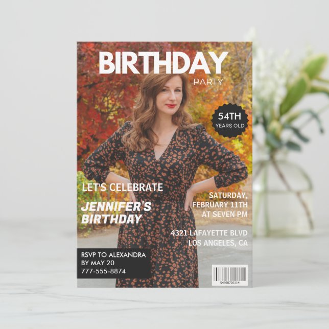 Modern 54th birthday invitations Stylish Magazine (Standing Front)