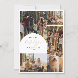 Modern 5 Photo Collage Arch Photo Happy Holidays Holiday Card