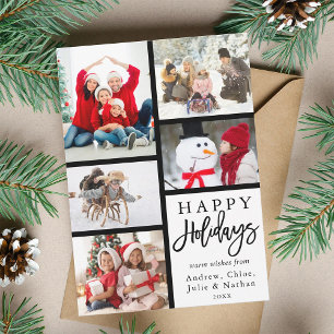 Modern 5 Photo Collage Christmas Holiday Card