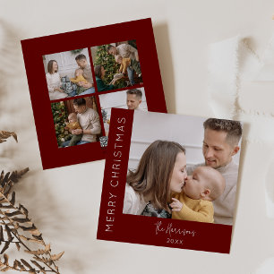 Modern 5 Photo Collage Christmas Holiday Card