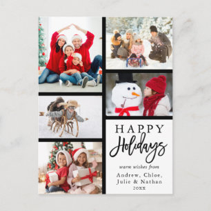 Modern 5 Photo Collage Christmas Holiday Postcard