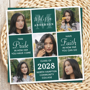 Modern 5 Photo Collage Emerald Green Graduation Invitation