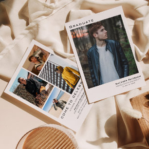 Modern 5 Photo Collage Graduation  Invitation