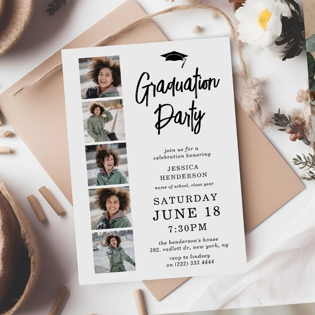 Modern 5 Photo Collage Graduation Party Invitation (Creator Uploaded)