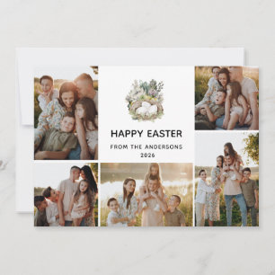Modern 5 Photo Collage Happy Easter Nest Family Holiday Card