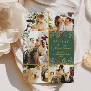 Modern 5 Photo Collage Merry Christmas  Holiday Card