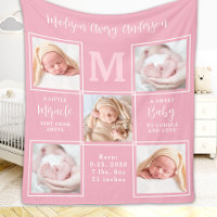 Modern 5 Photo Collage New Baby Pink Birth Stats