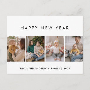 Modern 5 Photo Collage New Year Cheer Holiday Postcard