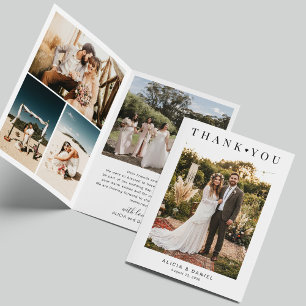 Modern 5 photo collage typography wedding thank you card