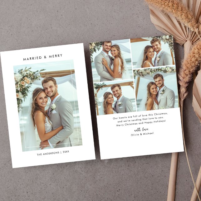 Modern 5 Photo Married and Merry Christmas Holiday Card (Creator Uploaded)