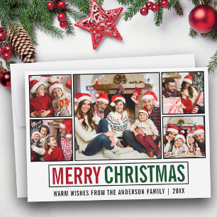Modern 5 Photo Merry Christmas Holiday Card