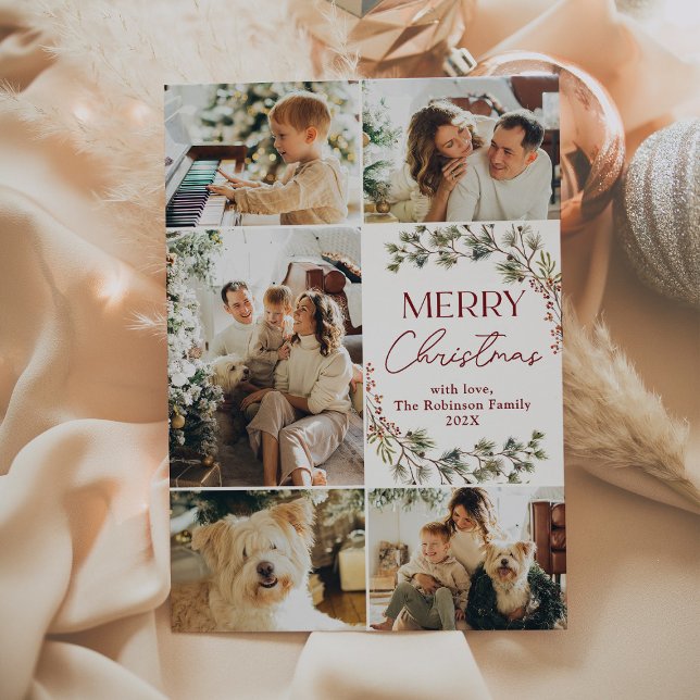Modern 5 Photo Merry Christmas Holiday Card (Creator Uploaded)