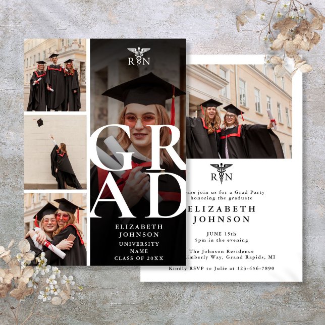 Modern 5 Photo RN Nursing Graduation Party Invitation (Modern 5 Photo RN Nursing Graduation Party Invitation)