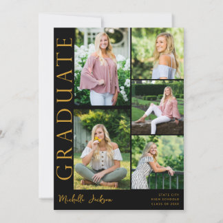 Modern 5 Photo Side Graduation - Black Invitation