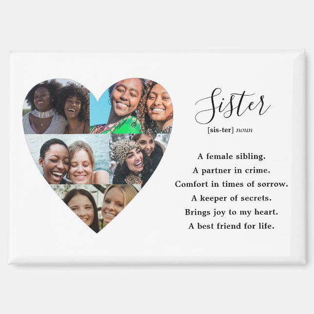 Modern 5 Photo Simple Script Sister Gift  Magnet (Front)