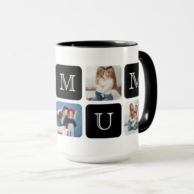 Modern 5-Photo "♥ U Mum" Jumbo 15 oz. Mug (Front Right)