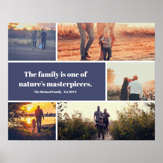 Modern 5 photos collage grid template family quote poster (Front)