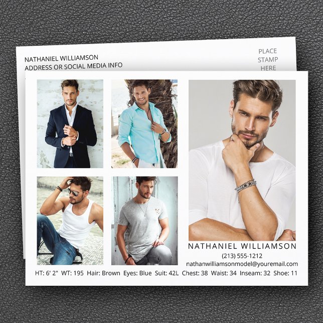 Modern 5 Photos Pro Model Comp Card Postcard (Customize to add more text to back of postcard.)