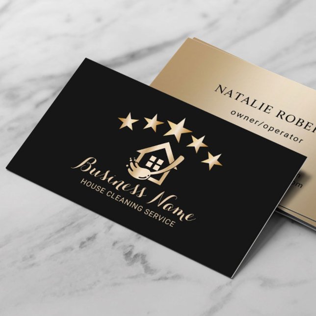 Modern 5 Star Cleaning Service House Cleaner Maid  Business Card (Creator Uploaded)