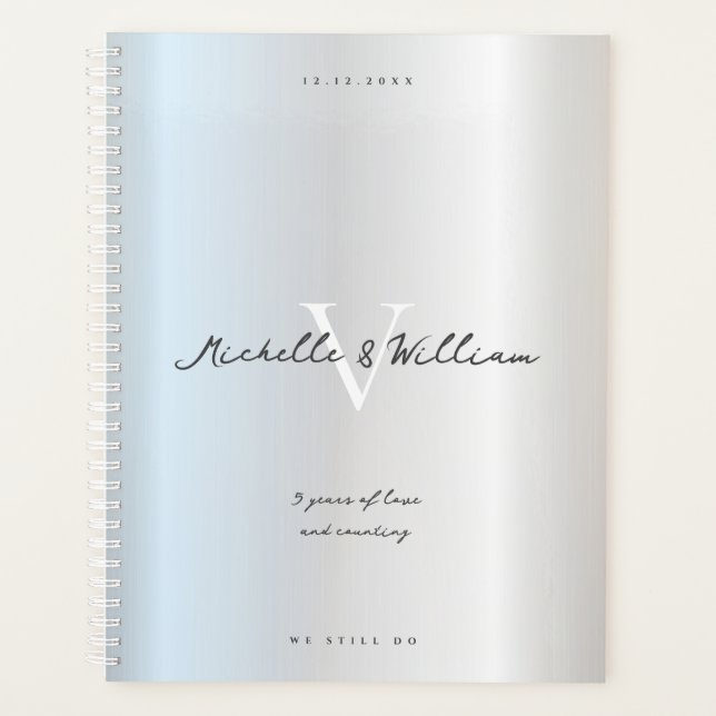 Modern 5-year Wedding Anniversary Silver 5th Roman Planner (Front)
