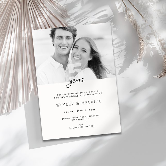 Modern 5th Wedding Anniversary with Photo Invitation (modern 5th wedding anniversary invitation with photo)
