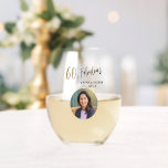 Modern 60 and Fabulous Photo 60th Birthday Stemless Wine Glass<br><div class="desc">Modern 60 and Fabulous Photo 60th Birthday Party Wine Glass. Modern and simple design with trendy script 60 & Fabulous. Custom photo birthday wine glass for her. Customise with the name and age and add your photo into the template.</div>