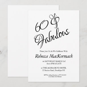Modern 60 & Fabulous Birthday Party Black White Invitation