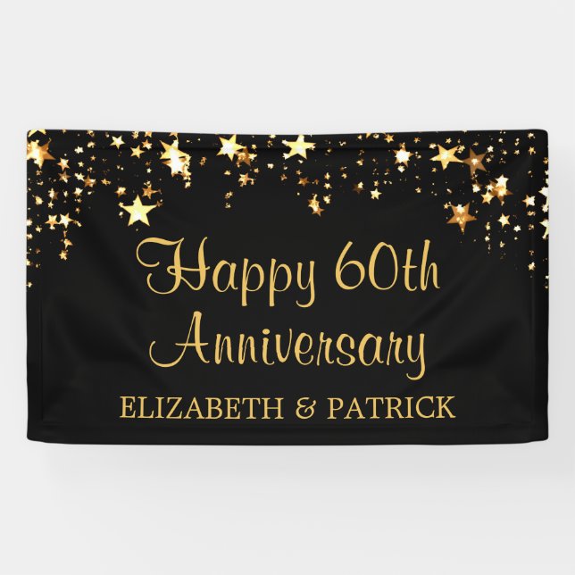 Modern 60th Anniversary Stars Black and Gold Banner (Horizontal)