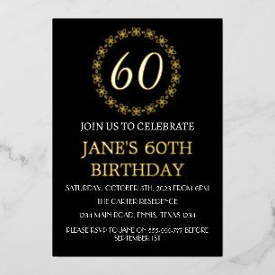 Modern 60th Birthday Black Gold Foil QR Code  Foil