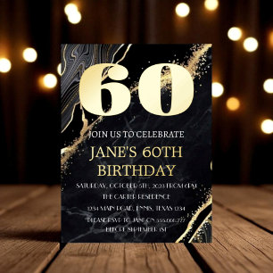 Modern 60th Birthday Black Gold Foil QR Code  Foil Invitation Postcard