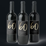 Modern 60th Birthday Black & Gold Script Wine Label<br><div class="desc">Modern 60th Birthday Black & Gold Script wine label features stylish faux gold foil number in handwritten script. Simple and elegant,  great surprise adult milestone birthday decor for men and women. The black background colour on the back can be changed to any colour of your choice.</div>