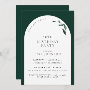 Modern 60th Birthday Emerald Green Arch Botanical Invitation