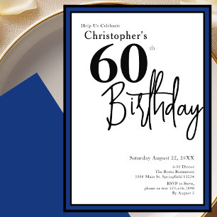 Modern 60th Birthday Invitation Elegant Black Blue