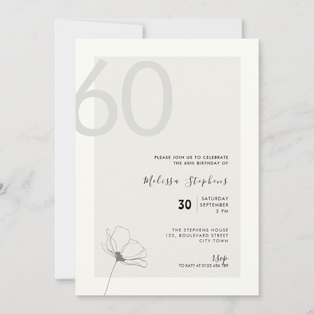 Modern 60th Birthday Invitation - Minimal Style (Front)