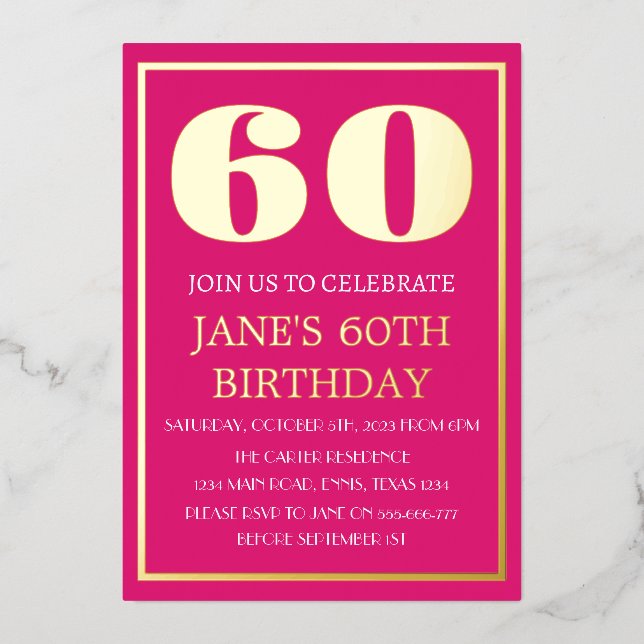 Modern 60th Birthday Magenta Gold Foil QR Code  (Front)
