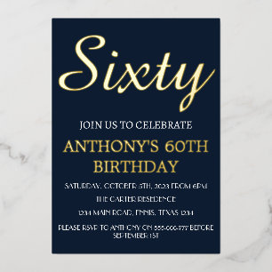 Modern 60th Birthday Navy Blue Gold Foil QR Code