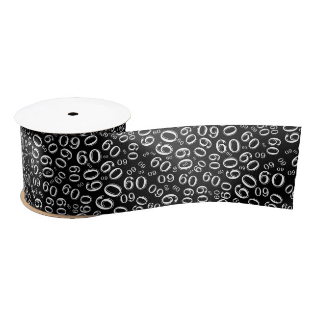 Modern 60th Birthday Number Pattern Black/White Satin Ribbon (Spool)