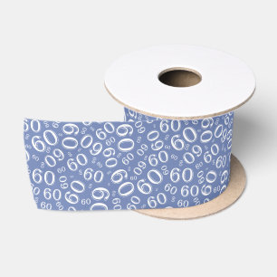 Modern 60th Birthday Number Pattern Blue/White Satin Ribbon
