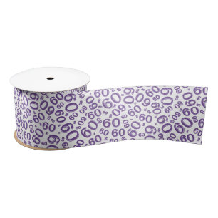Modern 60th Birthday Number Pattern Purple/White Satin Ribbon