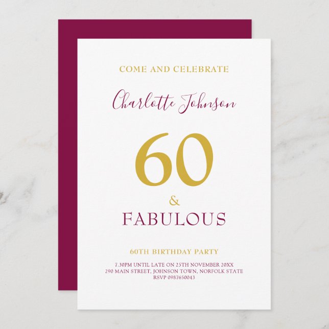 Modern 60th birthday Party Minimalist Elegant  Invitation (Front/Back)