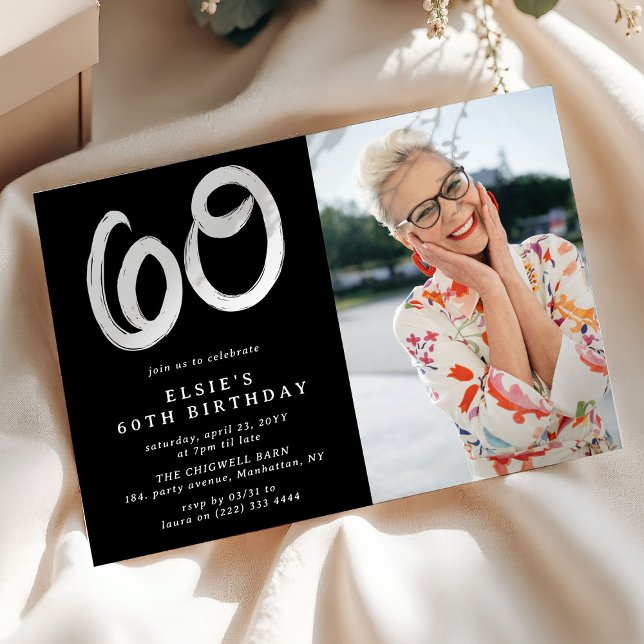 Modern 60th Birthday Party Photo Invitation (Creator Uploaded)