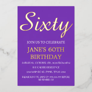 Modern 60th Birthday Purple Gold Foil QR Code