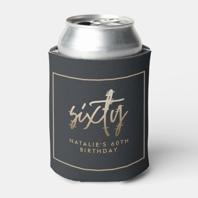 Modern 60th birthday simple stylish elegant script can cooler (Can Front)