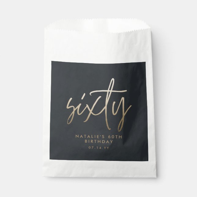 Modern 60th birthday simple stylish elegant script favour bag (Front)