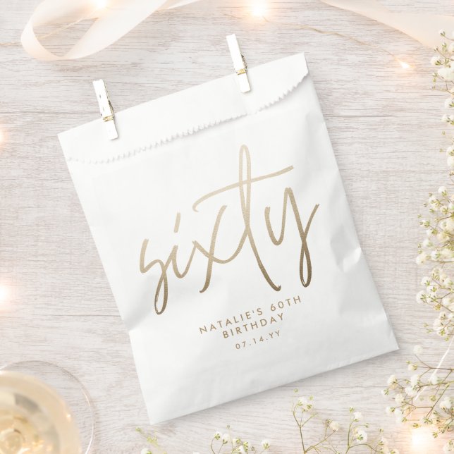 Modern 60th birthday simple stylish elegant script favour bag (Clipped)