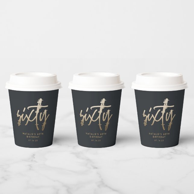 Modern 60th birthday simple stylish elegant script paper cups (Multi)